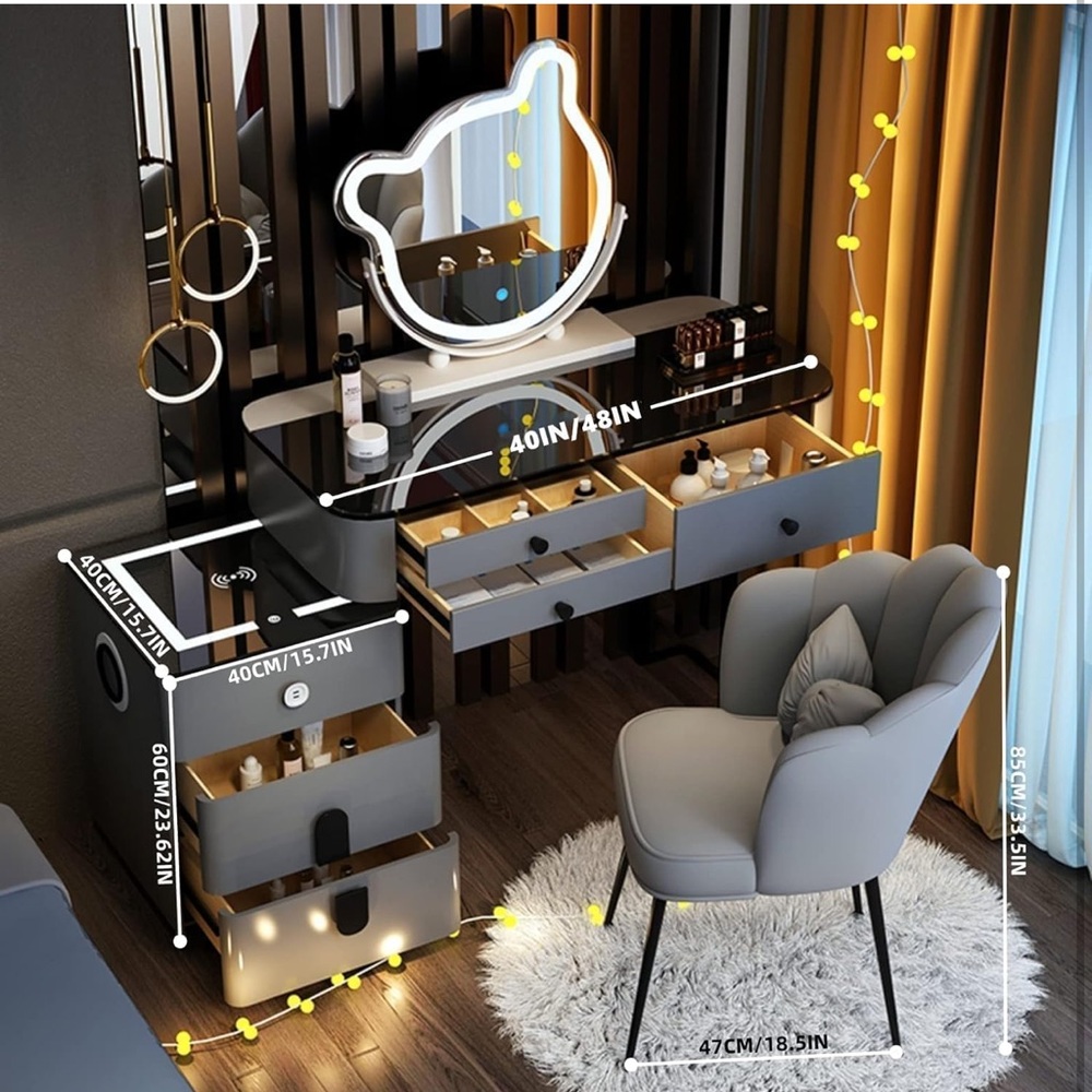 Modern Gray Vanity Table with LED Mirror - Picture 6 of 6
